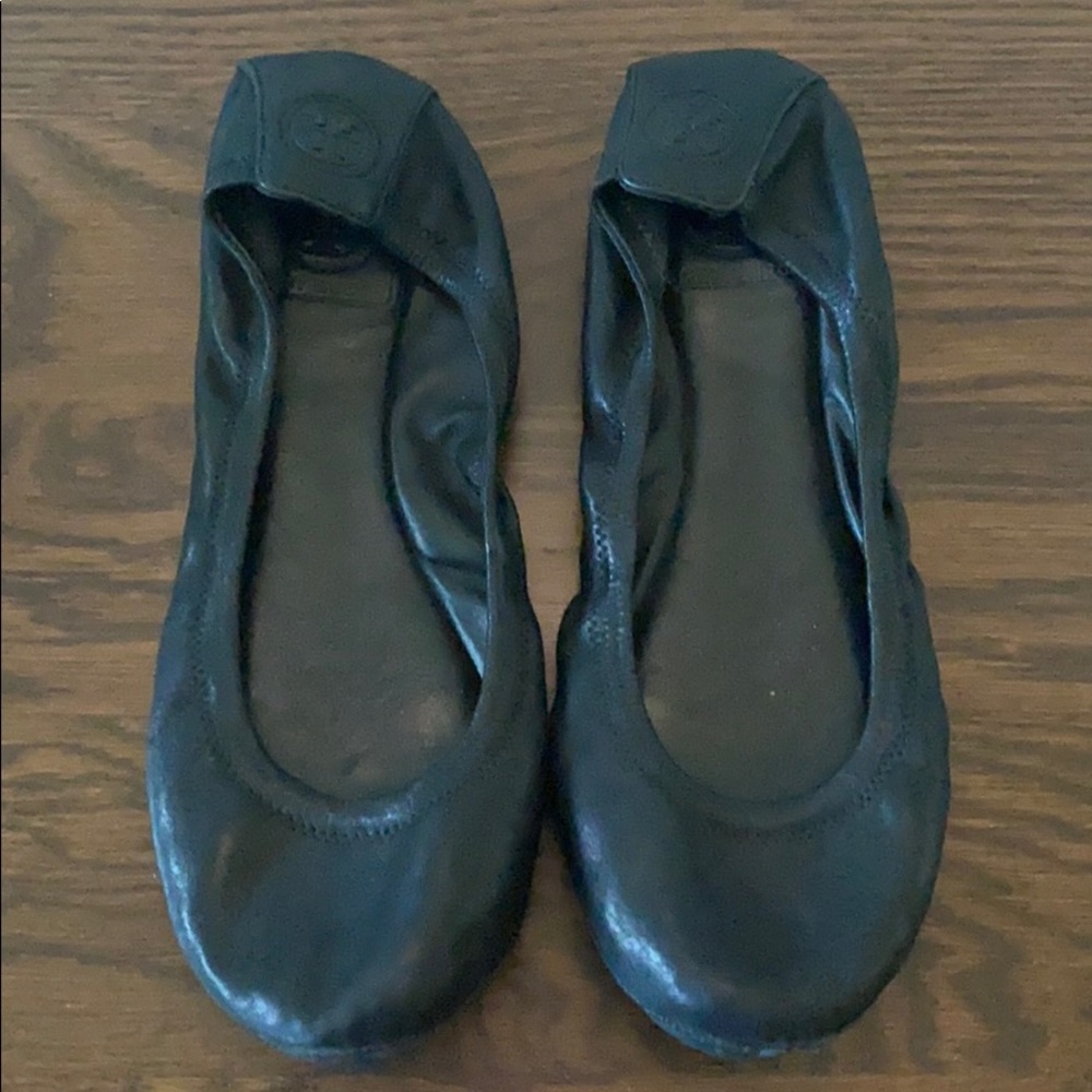 Tory Burch Eddie Ballet Flat Black Leather Size 8